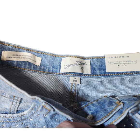 Universal Thread 90s Straight Jeans Sz 2R Sequin Light Wash NWT Y2K Style Retro - Picture 5 of 8